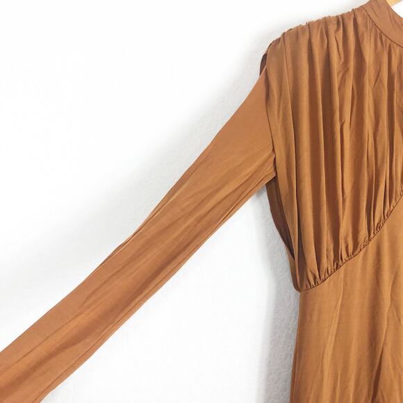 L'ACADEMIE Kemia Maxi Dress Small Brown Jersey Long Sleeve Wedding Revolve Chic - Picture 9 of 16